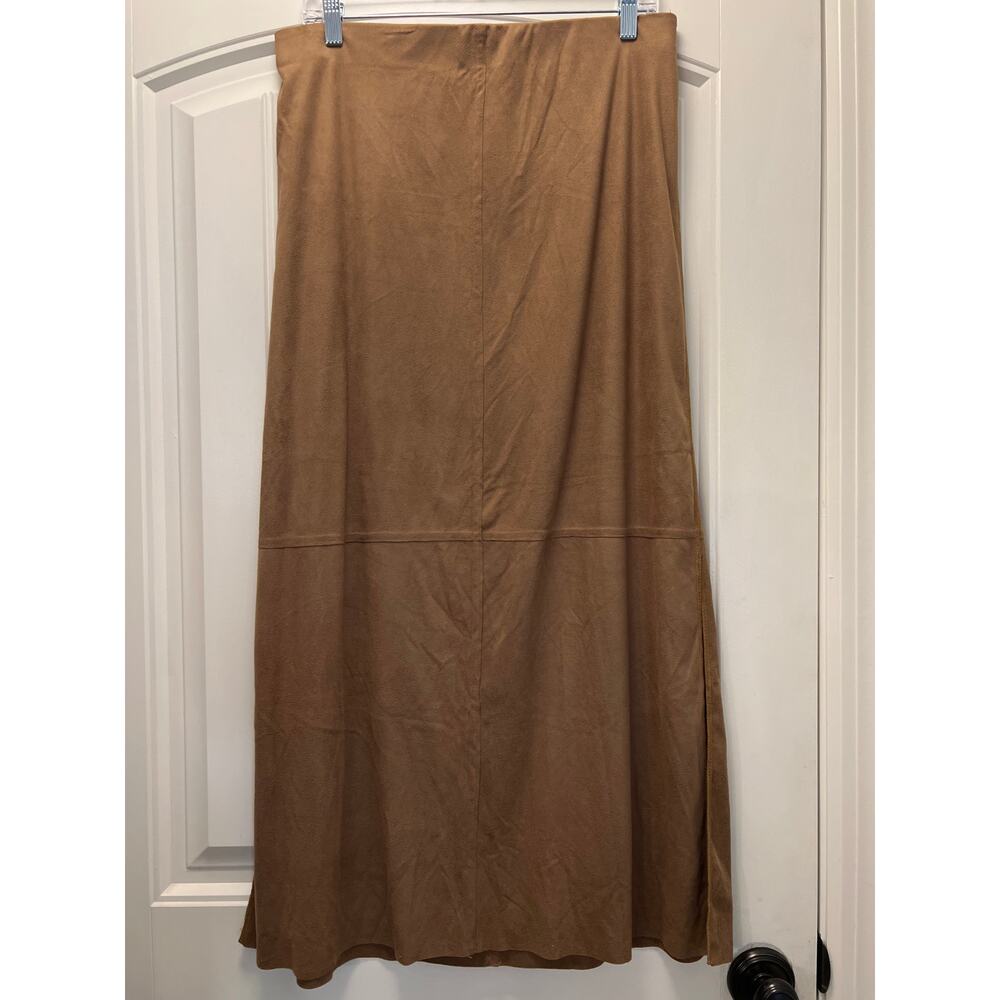 NWT Studio‎ M Women’s Vicuna Faux Suede A-line Pull On Maxi Skirt Size M Brown